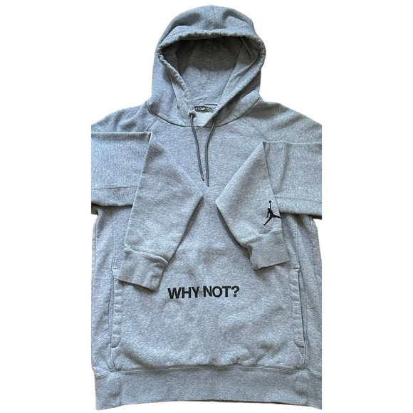 Jordan "Why Not?" Hoodie Mens Medium Ash Gray Stamped Aglet Ties EUC Michael - Picture 3 of 9